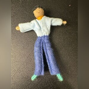 Vintage Handmade Bendy Dollhouse Doll 4” Cloth & Felt Folk Art‎